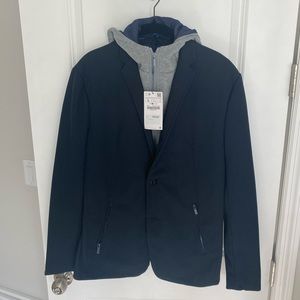 Men’s Dark Blue Blazer w/Hood
